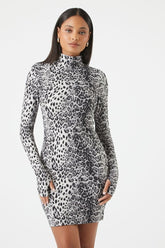 Forever 21 Women's Leopard Print Contour Mini Dress Grey/Multi