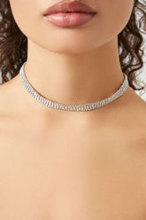 Forever 21 Women's Rhinestone Box Chain Choker Necklace Clear/Silver