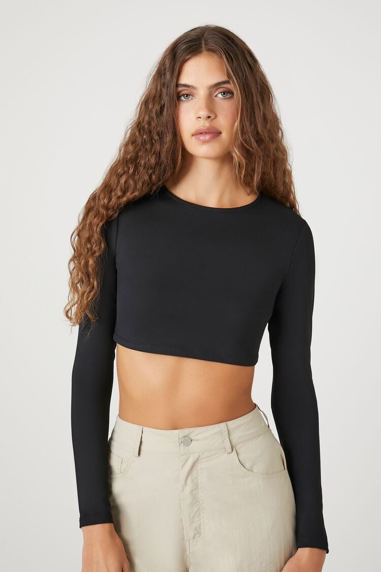 Forever 21 Women's Contour Sculpt Long-Sleeve Crop Top Black