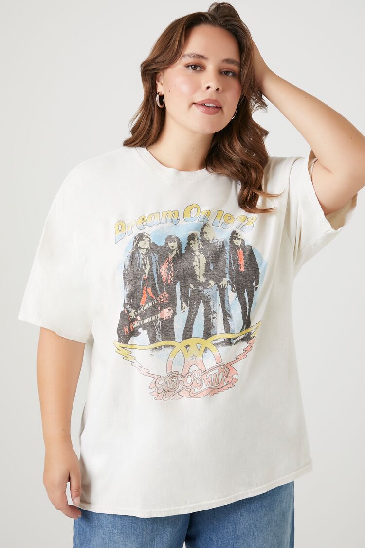Forever 21 Plus Women's Aerosmith Oversized Graphic T-Shirt Cream/Multi