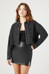 Forever 21 Women's Studded Denim Shirt Washed Black