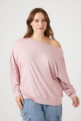 Forever 21 Knit Plus Women's Off-the-Shoulder Sweater Pale Mauve