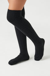 Forever 21 Women's Cable Knit Knee-High Socks Black