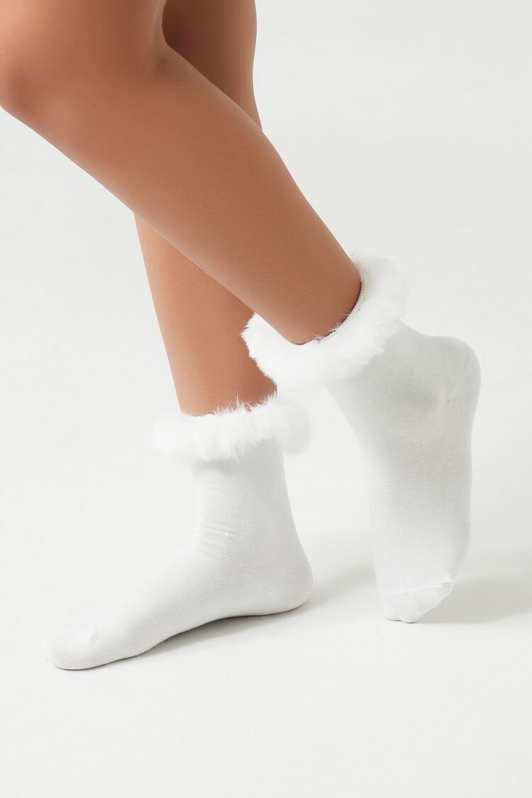 Forever 21 Women's Faux Fur Crew Socks White