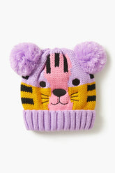 Forever 21 Girls Colorblock Tiger Beanie (Kids) Purple/Orange