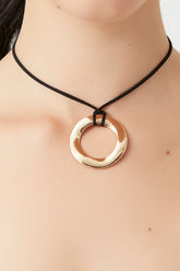 Forever 21 Women's Hoop Pendant Necklace Black/Gold