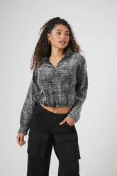 Forever 21 Women's Cropped Faux Shearling/Sherpa Half-Zip Pullover Charcoal