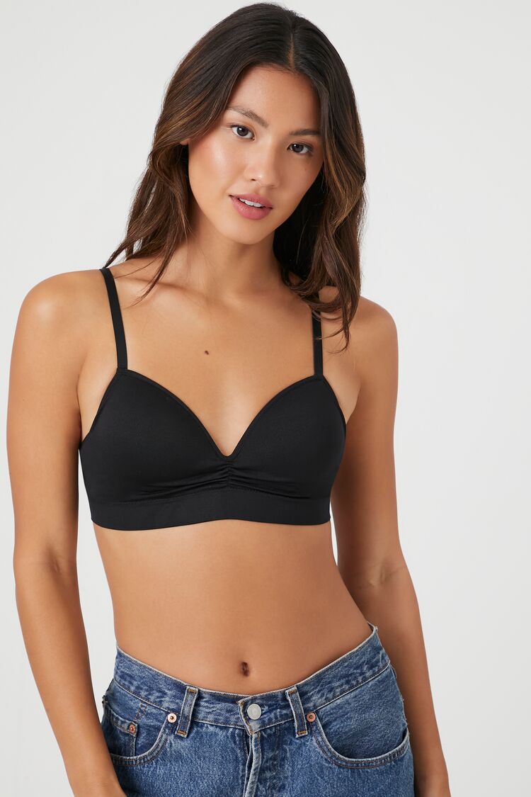 Forever 21 Women's Seamless Longline Ruched Bralette Black