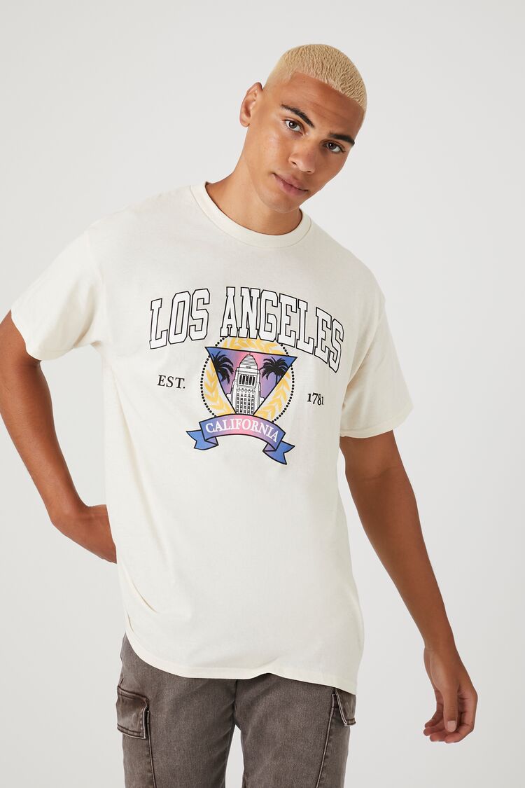 Forever 21 Men's Los Angeles California Graphic T-Shirt Cream/Multi