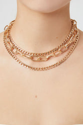 Forever 21 Women's Layered Curb & Anchor Necklace Gold