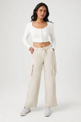 Forever 21 Women's Twill Drawstring Cargo Pants White