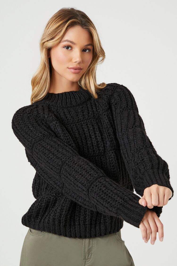 Forever 21 Knit Women's Ribbed Channel-Stitched Sweater Black