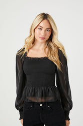 Forever 21 Women's Smocked Organza Top Black