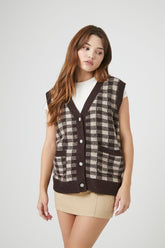 Forever 21 Knit Women's Plaid Sweater Vest Brown/Multi