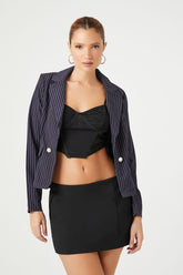 Forever 21 Women's Pinstriped Notched Blazer Navy/White