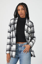 Forever 21 Women's Plaid Notched Blazer Black/White