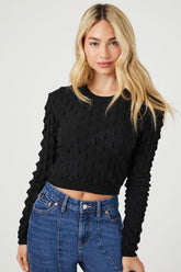 Forever 21 Knit Women's Textured Cropped Sweater Black