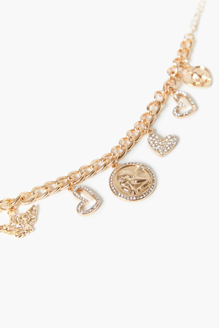 Forever 21 Women's Rhinestone Curb Chain Charm Bracelet Clear/Gold