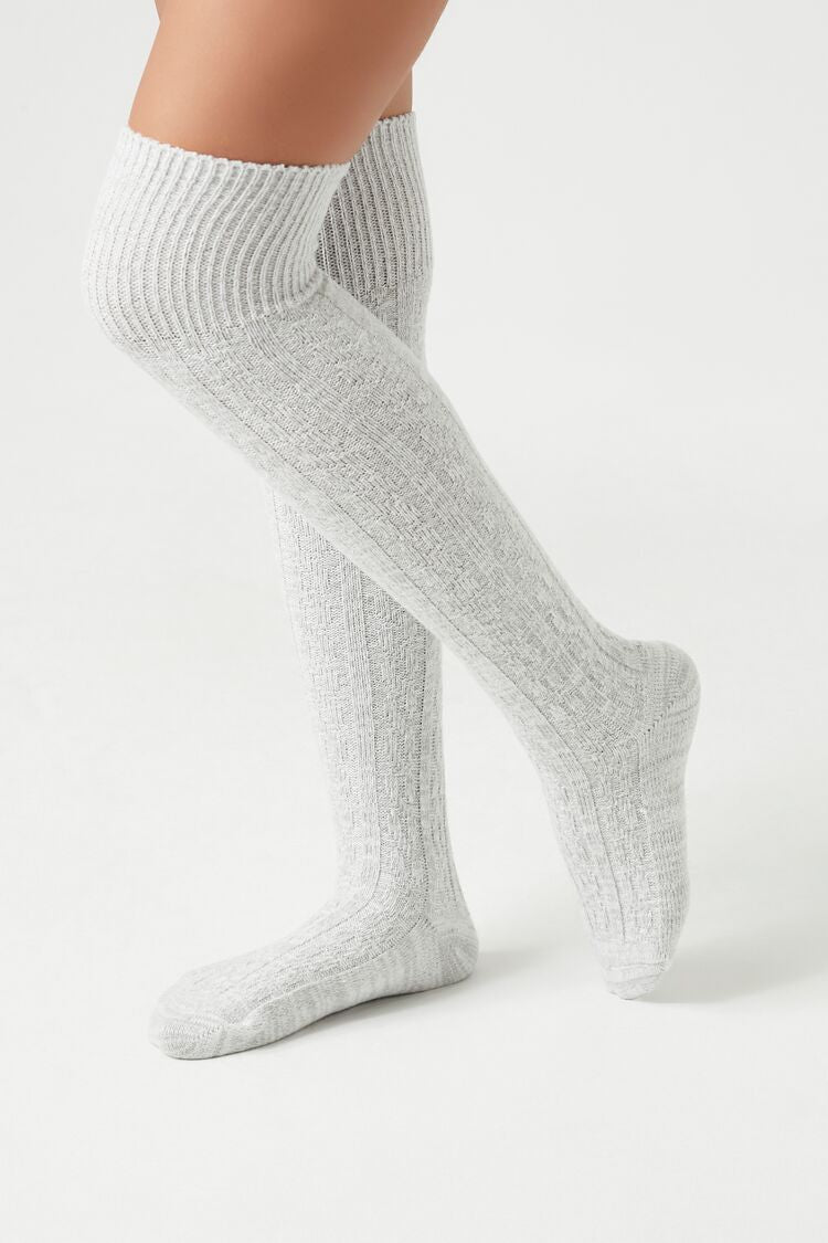 Forever 21 Women's Ribbed Over-the-Knee Socks Heather Grey