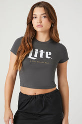 Forever 21 Women's Lite Graphic Cropped T-Shirt Charcoal/Multi