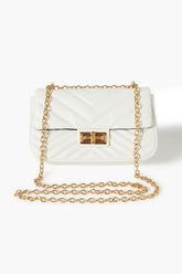 Forever 21 Women's Quilted Chain-Strap Shoulder Bag White