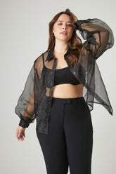 Forever 21 Plus Women's Sheer Organza Shirt Black