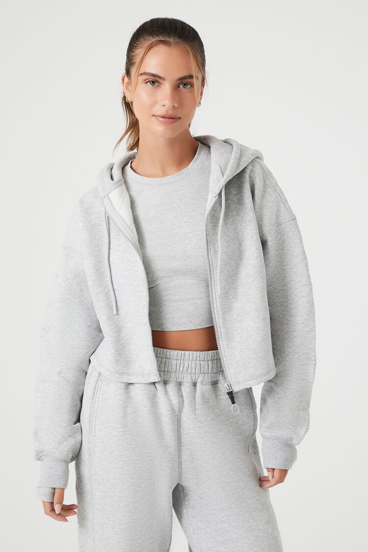 Forever 21 Women's Active French Terry Zip-Up Hoodie Sweatshirt Heather Grey