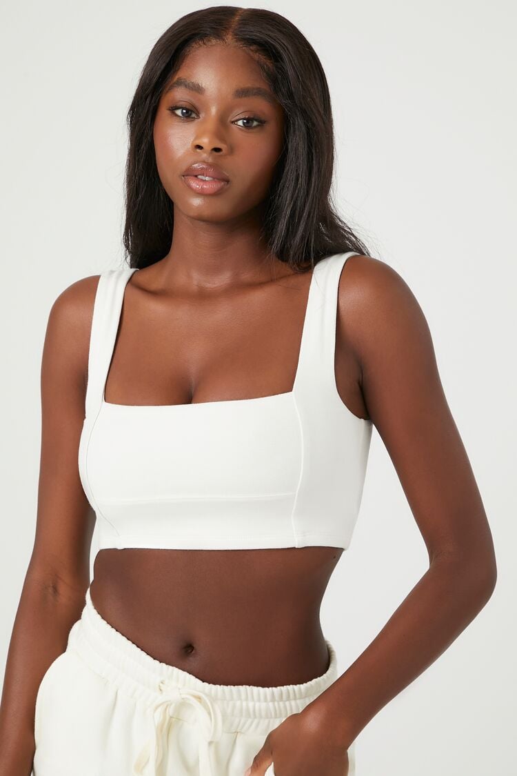 Forever 21 Women's Seamed Square-Neck Sports Bra White