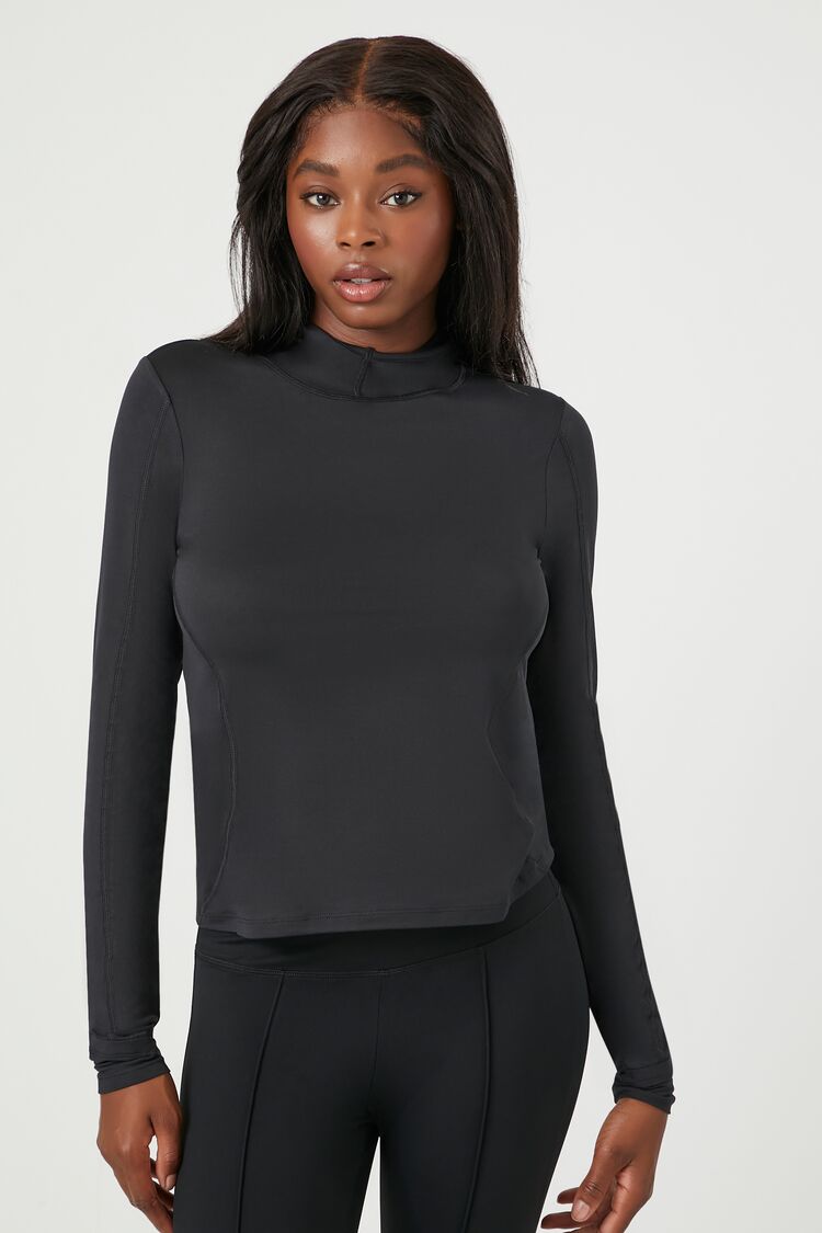 Forever 21 Women's Active Ski Hooded Long-Sleeve Top Black