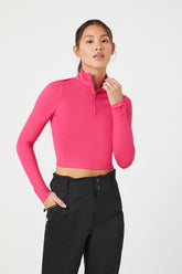 Forever 21 Women's Active Half-Zip Cropped Jacket Hibiscus