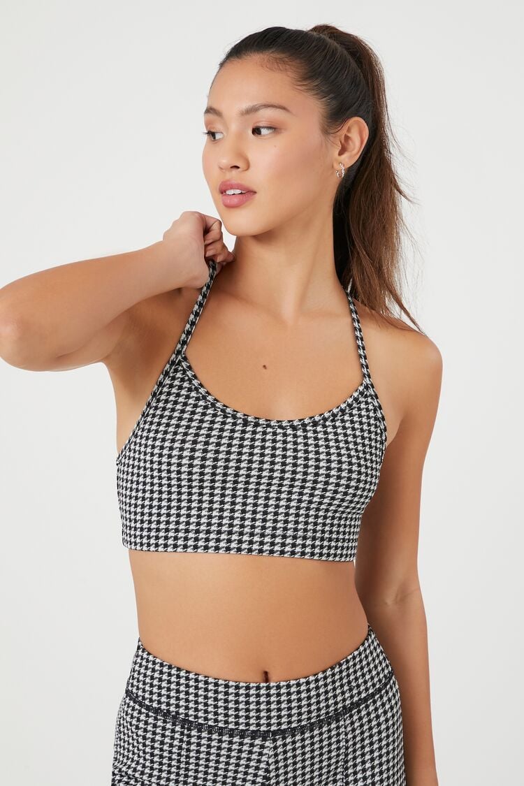 Forever 21 Women's Houndstooth Racerback Sports Bra Black/Vanilla