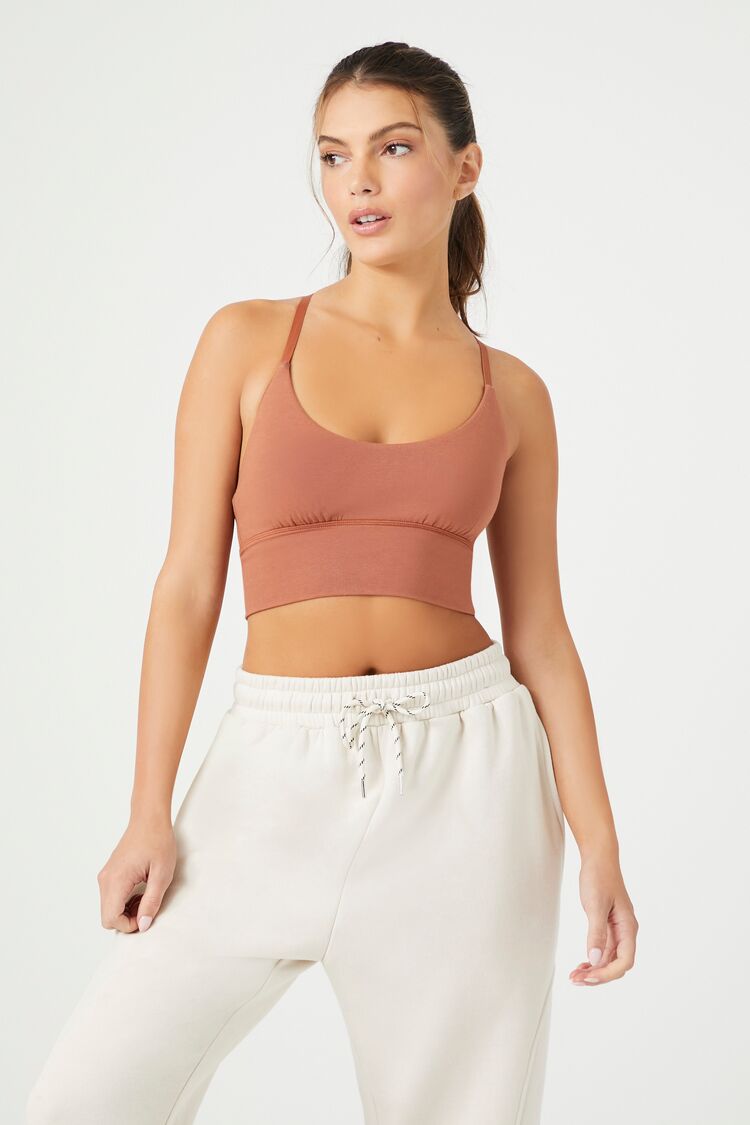 Forever 21 Women's Strappy Longline Sports Bra Chestnut