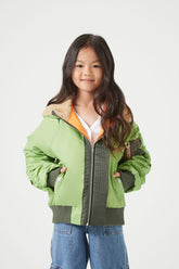 Forever 21 Girls Full-Zip Colorblock Jacket (Kids) Olive