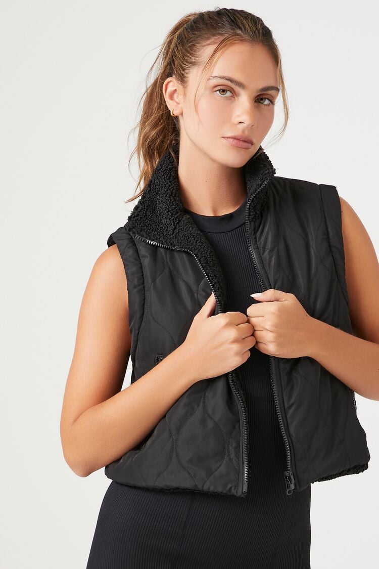 Forever 21 Women's Active Reversible Puffer Vest Black