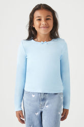 Forever 21 Girls Ribbed Knit Bow Top (Kids) Blue