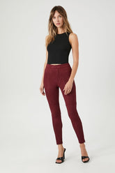 Forever 21 Women's Seamed Faux Suede Skinny Jeans Wine