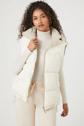 Forever 21 Women's Reversible Zip-Up Puffer Vest Cream/Taupe