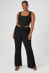 Forever 21 Plus Women's Textured Flare Pants Black