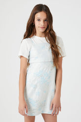 Forever 21 Girls (Kids) Floral Cami Mini Dress Cream/Baby Blue