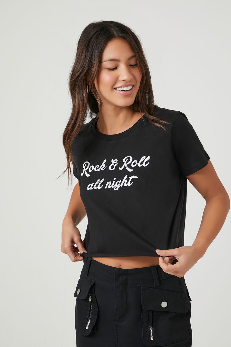 Forever 21 Women's Prince Peter Rock & Roll All Night Graphic T-Shirt Black