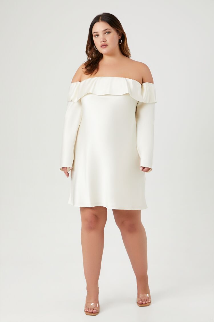 Forever 21 Plus Women's Off-the-Shoulder Dress White