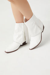 Forever 21 Women's Studded Faux Leather/Pleather Booties White