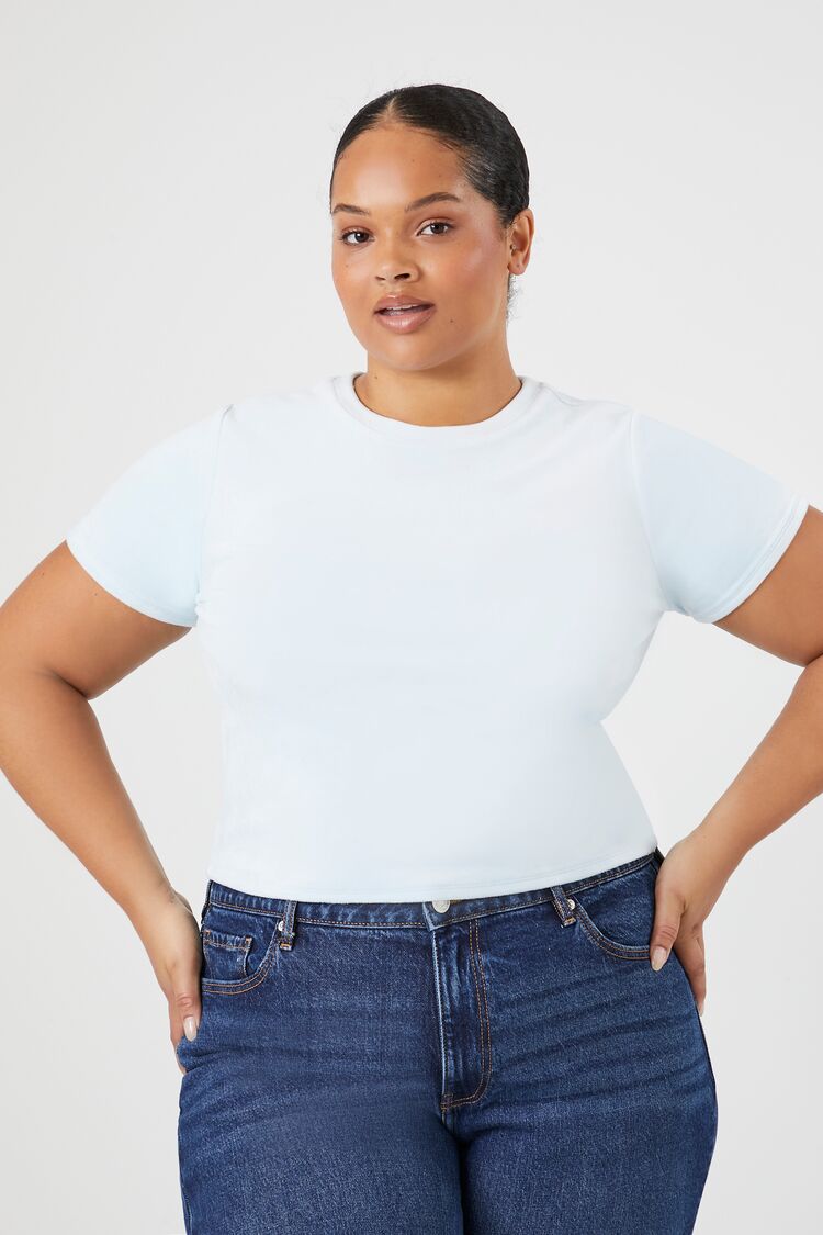 Forever 21 Plus Women's Velour Cropped T-Shirt Blue