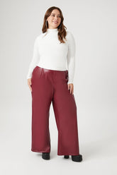 Forever 21 Plus Women's Faux Leather/Pleather Trouser Pants Maroon