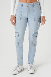 Forever 21 Women's Grommet Cargo Skinny Jeans Light Denim