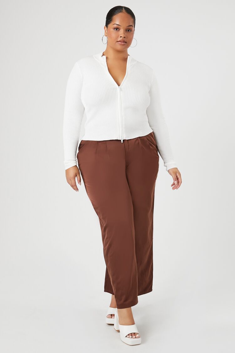 Forever 21 Plus Women's Twill Wide-Leg Pants Chocolate