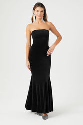 Forever 21 Women's Velvet Strapless Maxi Long Dress Black