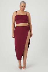 Forever 21 Plus Women's Cropped Cami & Maxi Skirt Set Burgundy