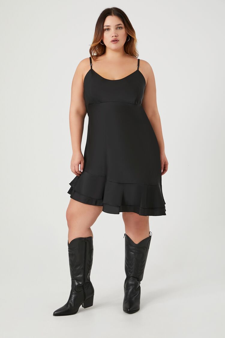 Forever 21 Plus Asymmetrical Satin Mini Dress Black