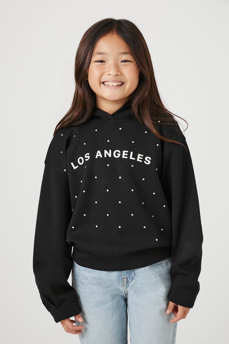 Forever 21 Girls Rhinestone Los Angeles Hoodie Sweatshirt (Kids) Black/Multi